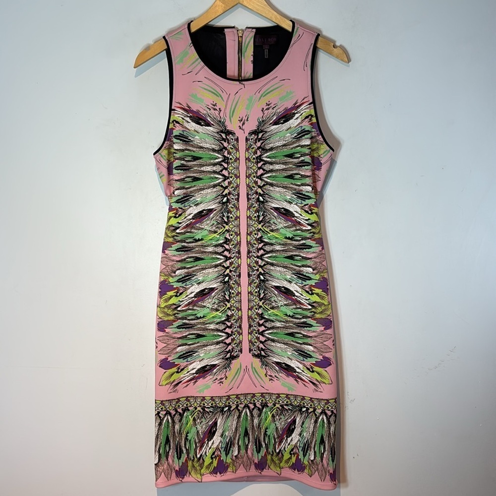 Hale Bob Pink Feather Print Dress Women  Sleeveless cut out back size medium - Picture 8 of 10